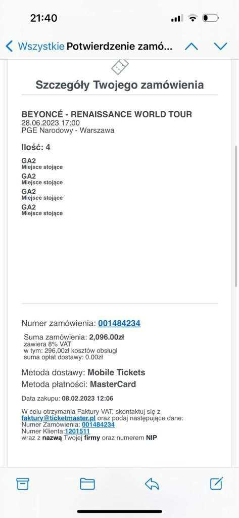 Sprawdź dostępność biletów na koncert Beyonce w Warszawie