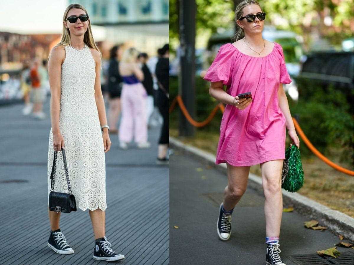 Sukienka i trampki modne połączenie dla wygodnego i stylowego looku